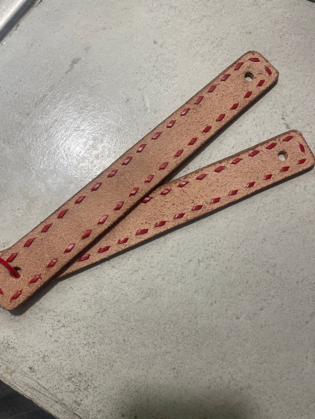 Red Buckstitch roughout no hardware spur straps